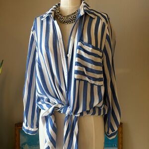 Lost + Wander Nautical Blue and White Striped Top Size Small